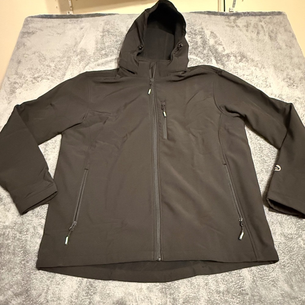 Outdoor Ventures XL Jacket Black Hooded Fleece Lined Windbreaker Water Resistant
